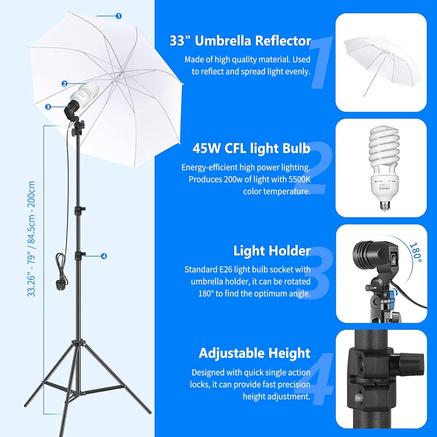 NEEWER Photography Lighting kit with Backdrops, 8.5x10ft Backdrop Stands, CE Certified 5700K 800W Equivalent 24W LED Umbrella Softbox Continuous Lighting, Photo Studio Equipment for Photo Video Shoot-3