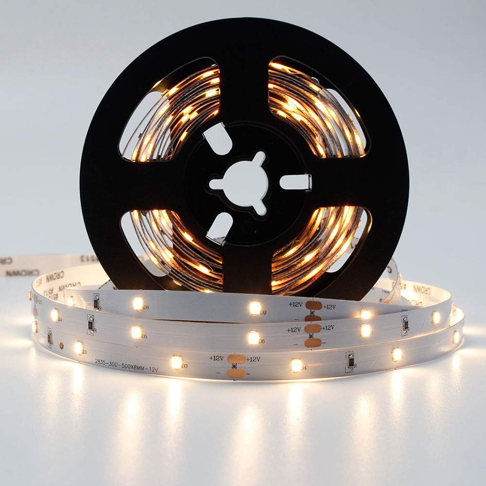 LightingWill LED Strip Light CRI90 SMD3528 16.4Ft(5M) 150LEDs Nature White 4000K-4500K 30LEDs/M DC12V 12W 2.4W/M 8mm White PCB Flexible Ribbon Strip with Adhesive Tape Non-Waterproof H3528NW150N-1