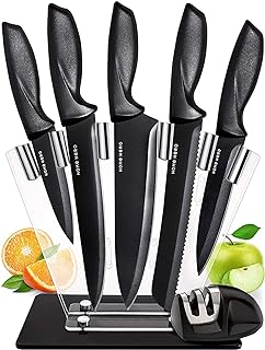 Home Hero Ultra-Sharp Stainless Steel Kitchen Knife Set - Chef Knives Set (7 pcs Set - Black with Knife Block)