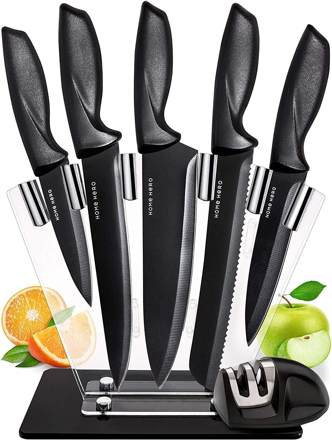 Home Hero Ultra-Sharp Stainless Steel Kitchen Knife Set - Chef Knives Set (7 pcs Set - Black with Knife Block)-0