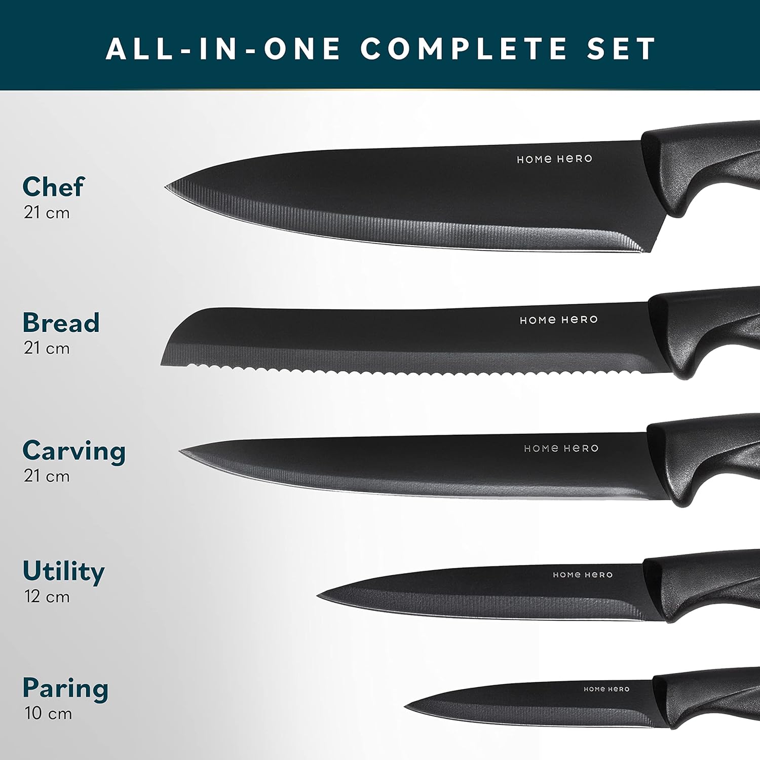 Home Hero Ultra-Sharp Stainless Steel Kitchen Knife Set - Chef Knives Set (7 pcs Set - Black with Knife Block)-1