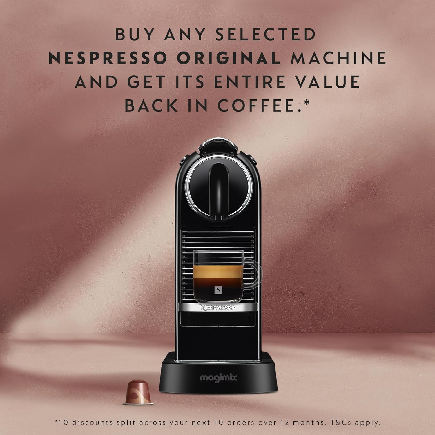 Nespresso Citiz Automatic Pod Coffee Machine for Espresso, Lungo by Magimix in Black-1