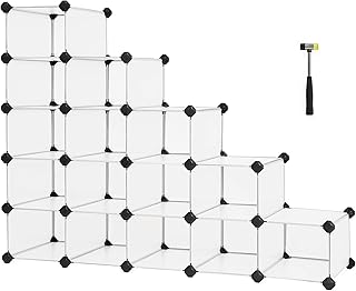 SONGMICS 15 Cube Storage Unit, Modular, Plastic Shelf, Shoe Storage, for Bedroom, Office, 30 x 89.2 x 69.2 cm, White LPC44S