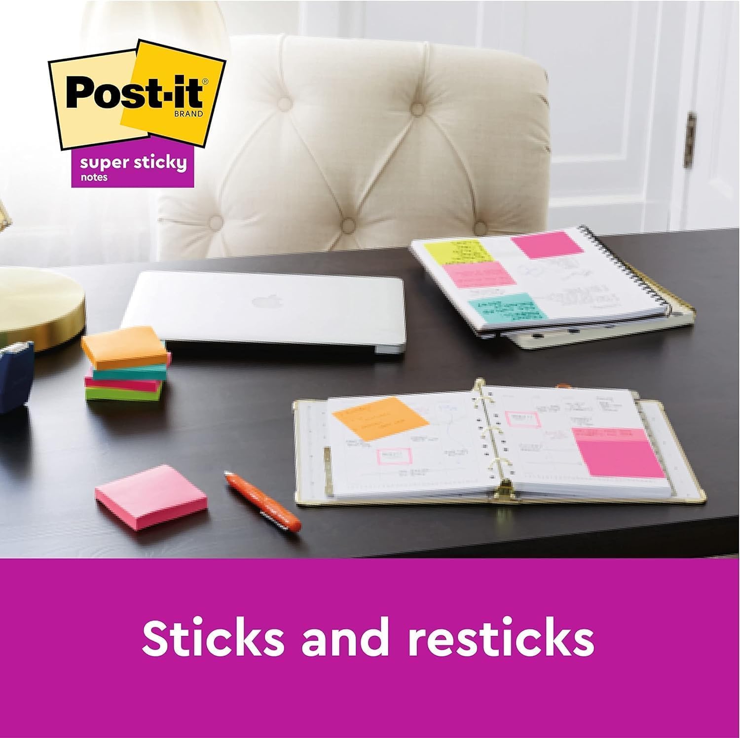 Post-it Super Sticky Notes, School and Office Supplies, Extra Sticking Notes for Boards, Monitors & Walls, 6 Pads in Pastel Colours, 540 Total Sheets, 76 mm x 127 mm-2