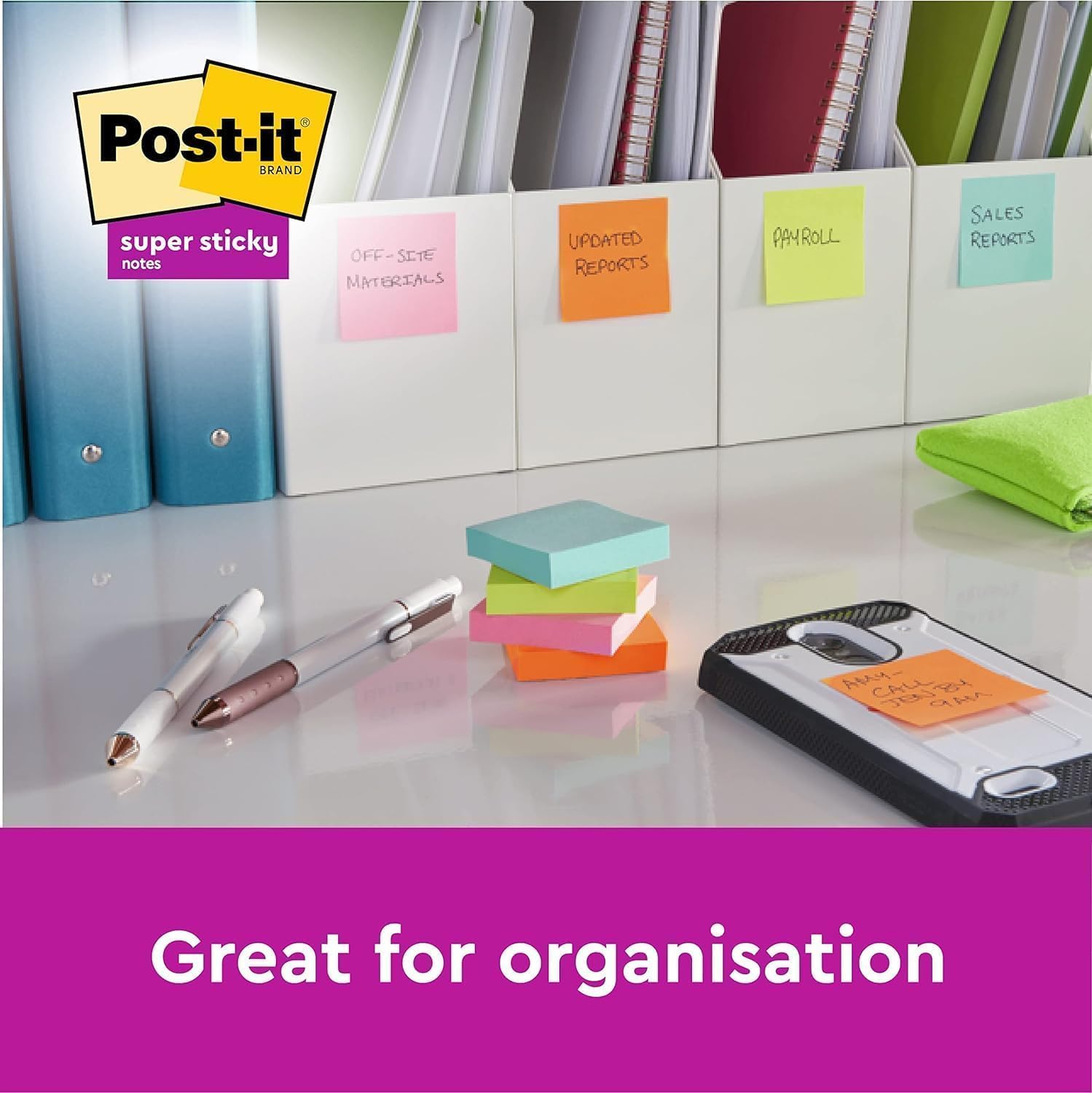 Post-it Super Sticky Notes, School and Office Supplies, Extra Sticking Notes for Boards, Monitors & Walls, 6 Pads in Pastel Colours, 540 Total Sheets, 76 mm x 127 mm-3