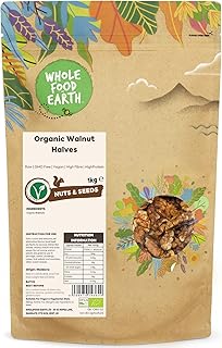 Wholefood Earth Organic Walnut Halves 1kg Raw | GMO Free | Vegan | High Fibre | High Protein | Certified Organic