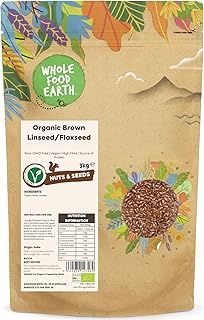 Wholefood Earth Organic Brown Linseed/Flaxseed – 3 kg | Raw | GMO Free | Vegan | High Fibre | Source of Protein | Certified Organic