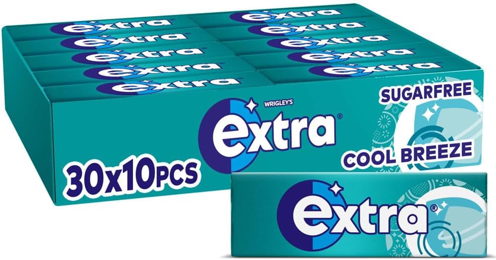 Extra Cool Breeze Mint Flavour Xylitol Sugarfree Chewing Gum Bulk Box, 30 Packs of 10 Pieces (300 Pieces)-0