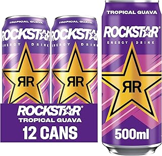 Rockstar, Punched Energy Drink Tropical Caffeinated Drink with Taurine Guarana Ginseng BVitamins 500 ml cans, Guava (Pack of 12)