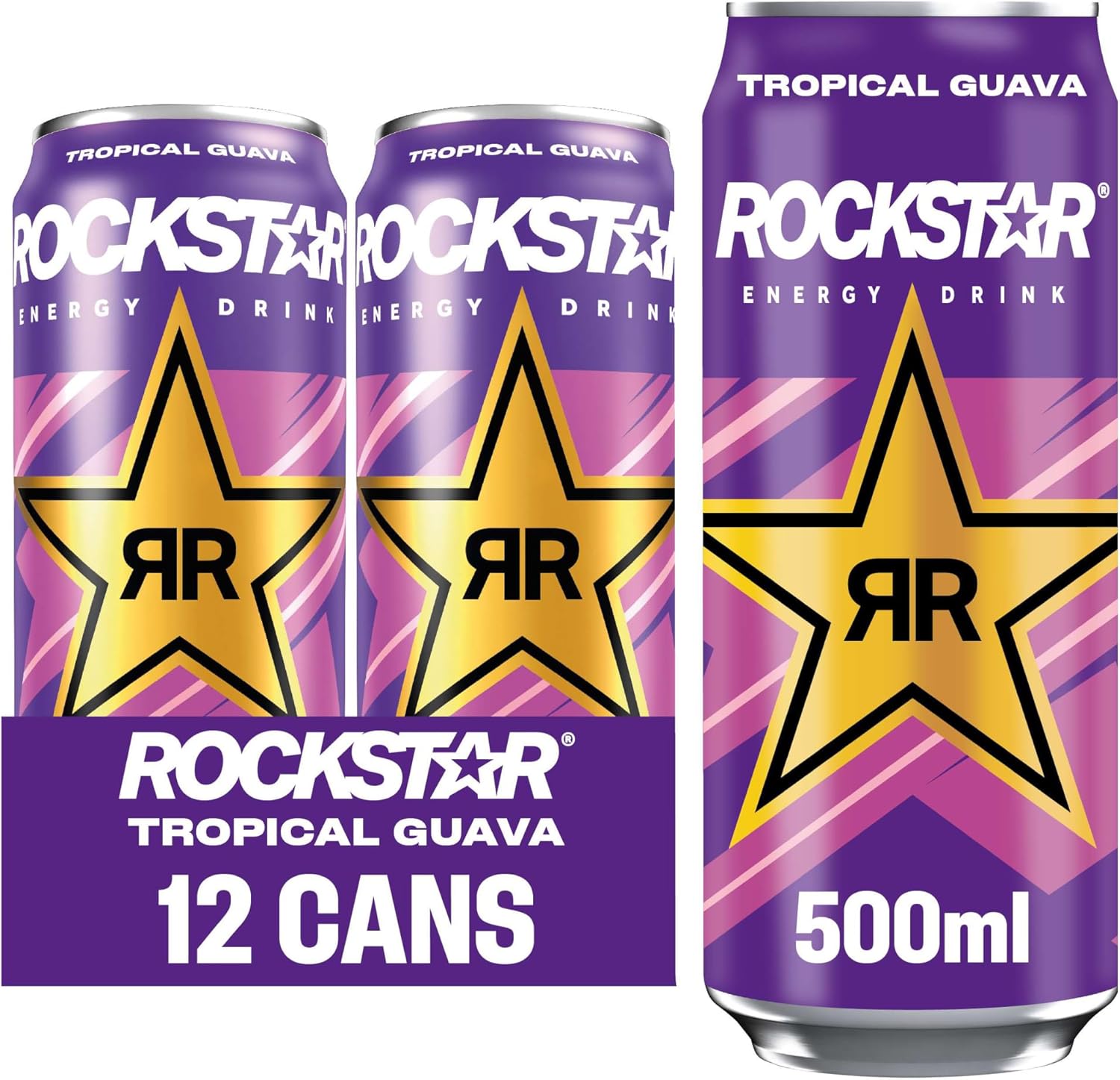 Rockstar, Punched Energy Drink Tropical Caffeinated Drink with Taurine Guarana Ginseng BVitamins 500 ml cans, Guava (Pack of 12)-0