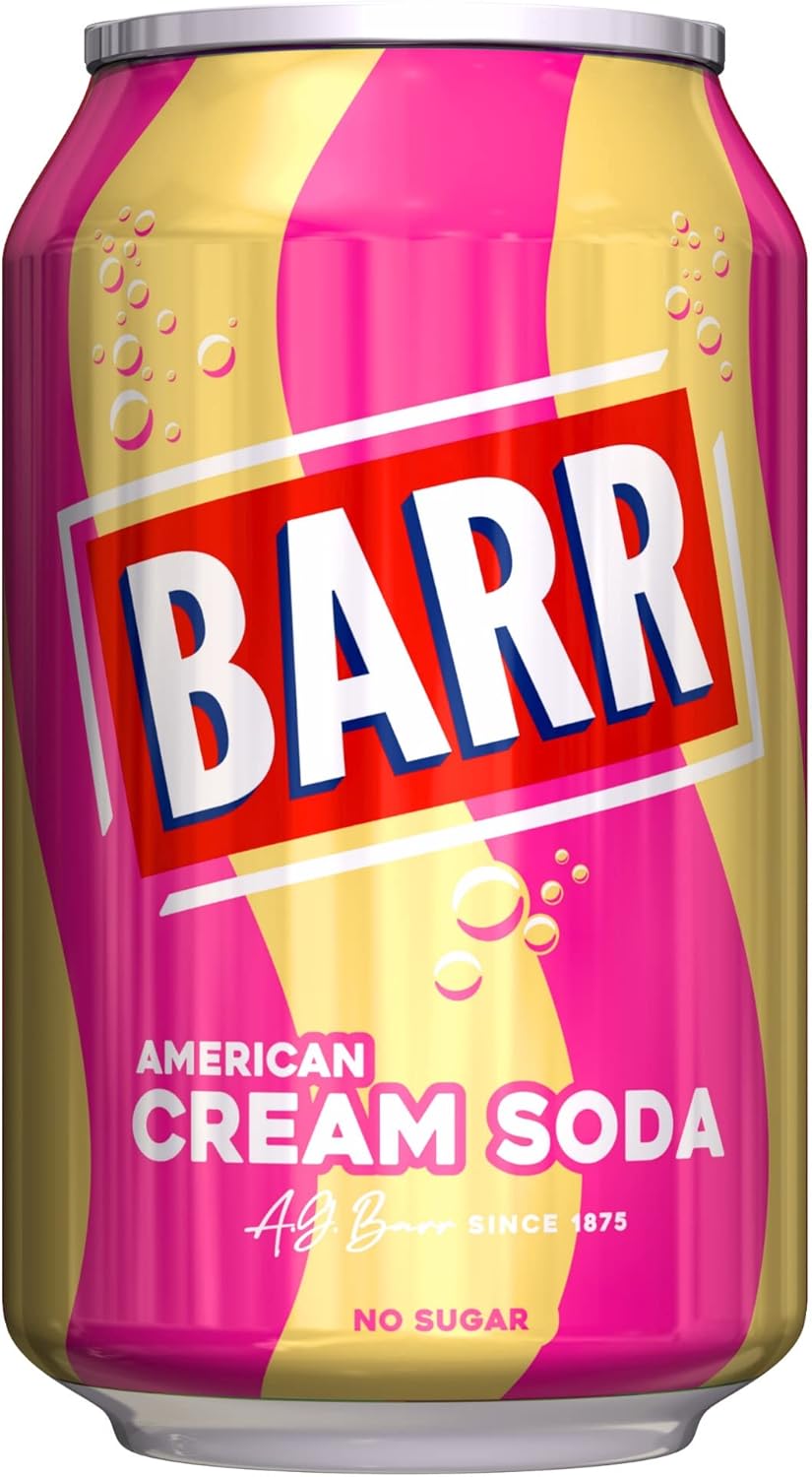 BARR since 1875, 24 Pack American Cream Soda, Zero No Sugar Sparkling Soft Drink with a Creamy Taste of American Cream Soda, "Fizzingly Fun" - 24 x 330ml Cans-1