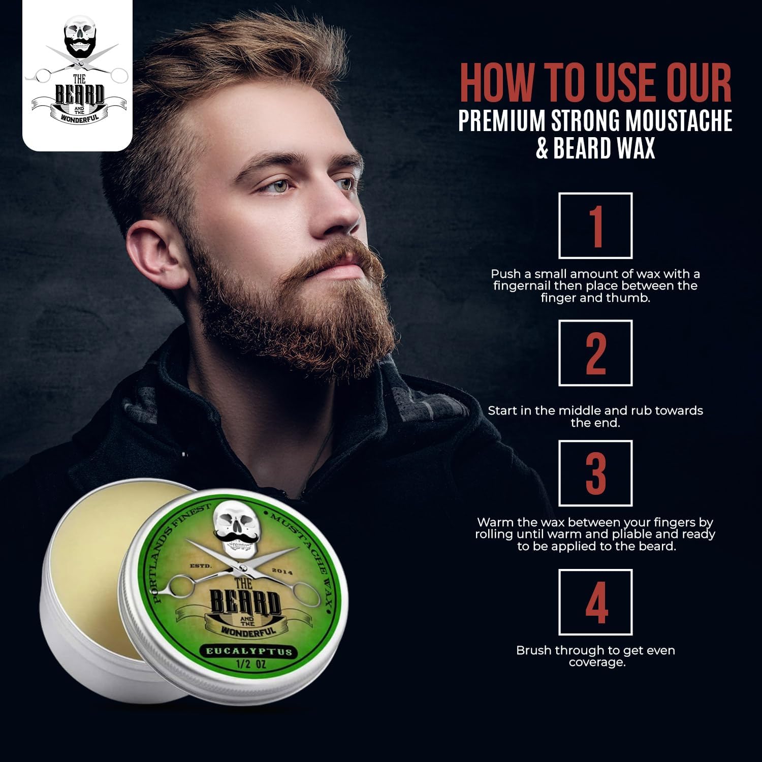 Moustache and Beard Wax 15ml – Promotes Facial Hair Growth with Moisture Resistant Feature – Ideal Beard Styling for Men with All Natural Ingredients, Strong Hold, & Eucalyptus Scent Wax-1