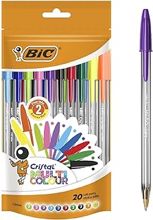 Bic Cristal Multi Colour Ballpoint Pens, Assorted Colors Every-day Biro Pens with Wide Point (1.6 mm), Pack of 20