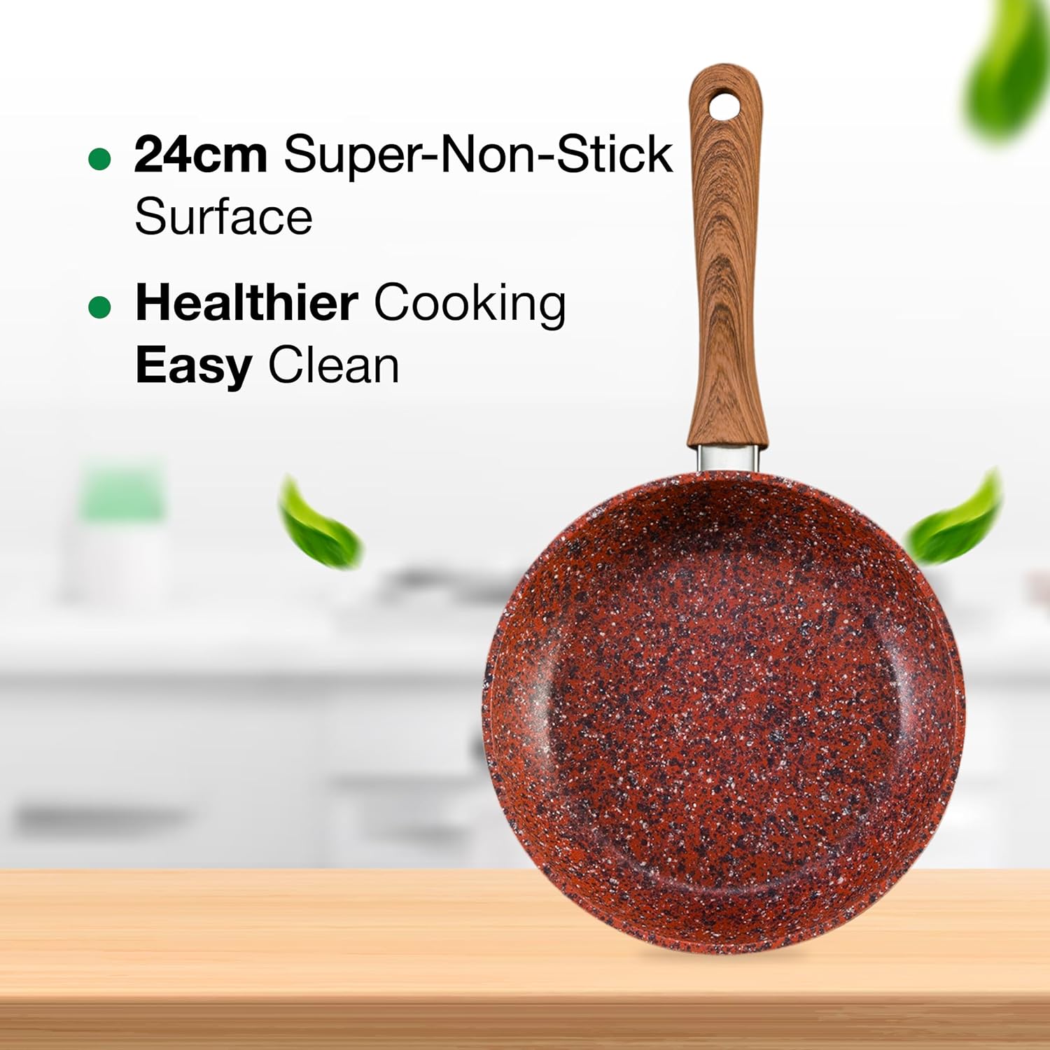 JML Copper Stone Frying Pan - Non Stick Frying Pan Sized 24cm, Durable Aluminium and Stainless Steel Pan with Dynamic Heat Distribution and Wood-Effect Handle-2