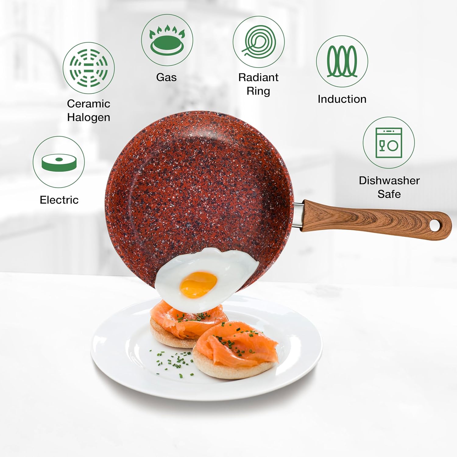 JML Copper Stone Frying Pan - Non Stick Frying Pan Sized 24cm, Durable Aluminium and Stainless Steel Pan with Dynamic Heat Distribution and Wood-Effect Handle-3