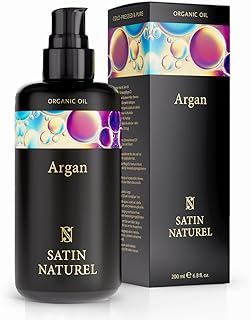 Argan Oil for Hair Skin and Nails 200ml - Natural Moisturiser - Organic Hair Growth Oil for Healthy Hydrated Hair - Natural Hair Oil for Women and Men - Massage Oil - Beard Oil – Satin Naturel