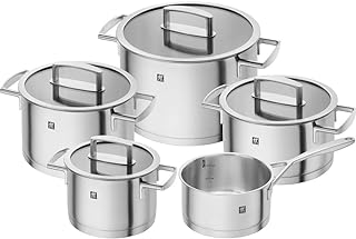 Zwilling 5-piece Pot-Set, with 4 Lids, Suitable for Induction, Stainless Steel, Vitality, Silver, 48 x 38 x 28 cm