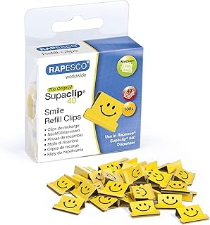 Rapesco 1380 Supaclip 40 Smiles Refill Clips, Bright Yellow, Pack of 100