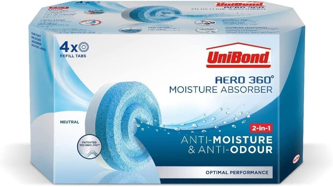 UniBond AERO 360° Moisture Absorber Neutral Refill Tab, ultra-absorbent and odour-neutralising, for AERO 360° Dehumidifier, Condensation Absorbers, 450 g ( Pack of 4)-0