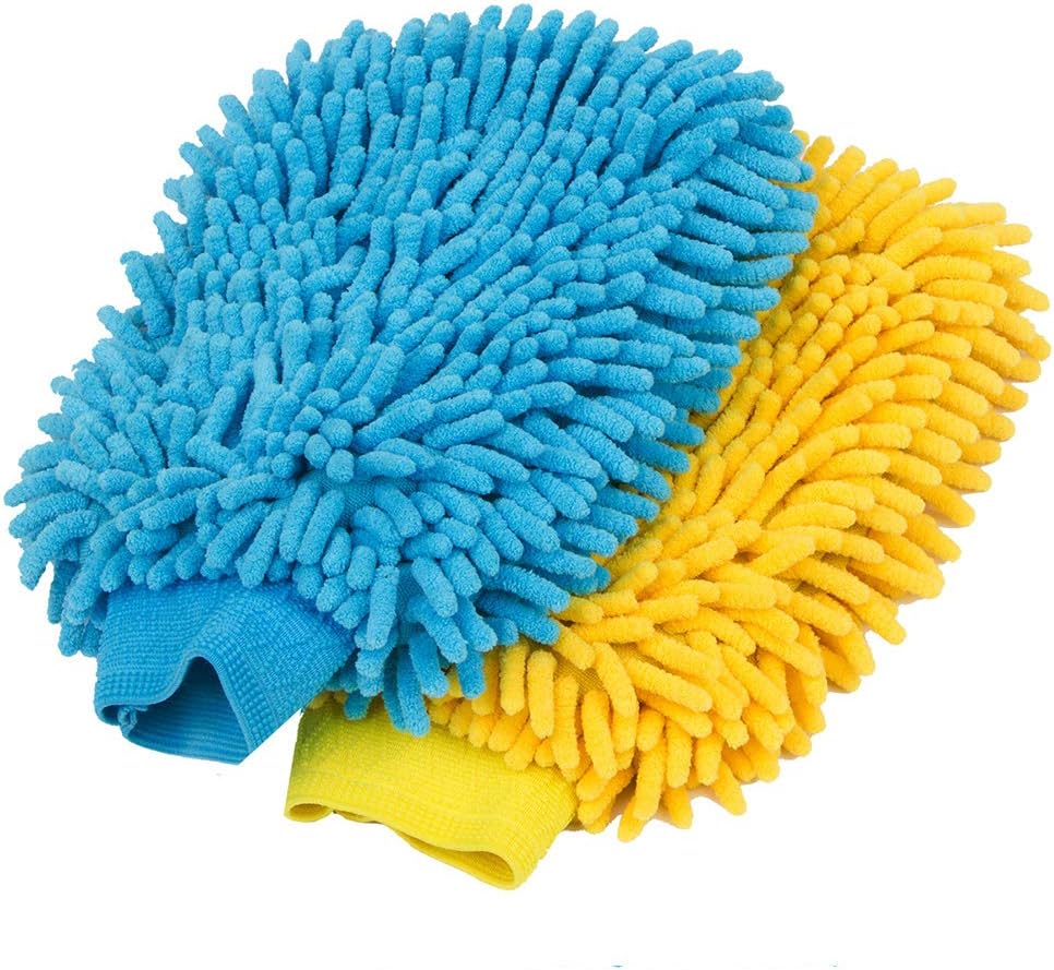 MR.SIGA Microfiber Car Wash Mitt, Pack of 2, Blue & Yellow-0