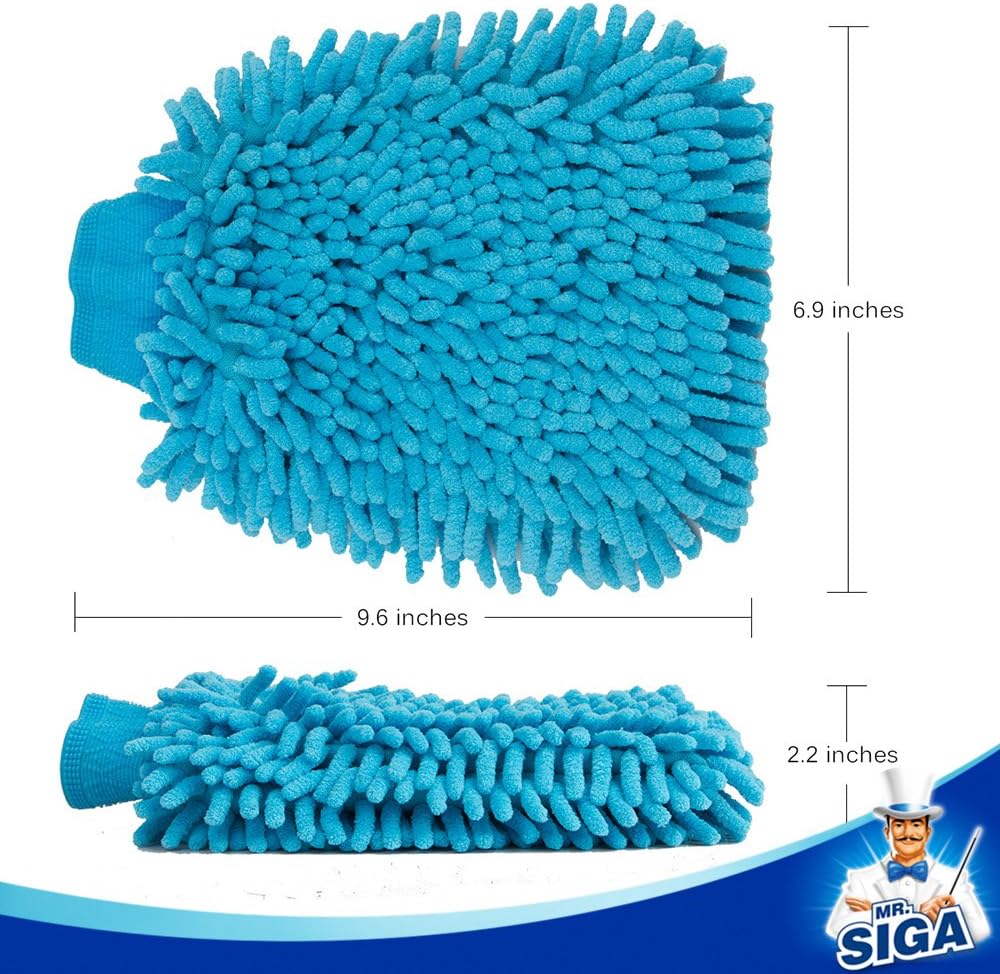 MR.SIGA Microfiber Car Wash Mitt, Pack of 2, Blue & Yellow-1