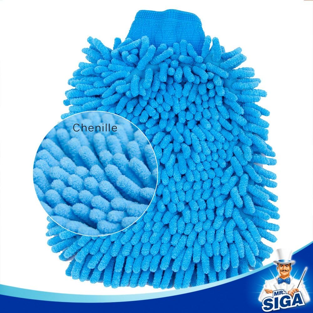 MR.SIGA Microfiber Car Wash Mitt, Pack of 2, Blue & Yellow-2