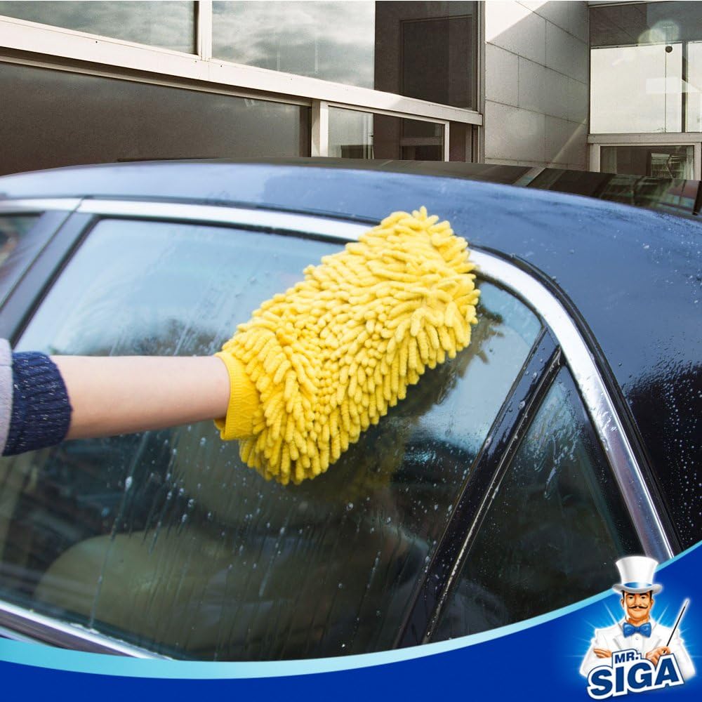 MR.SIGA Microfiber Car Wash Mitt, Pack of 2, Blue & Yellow-5