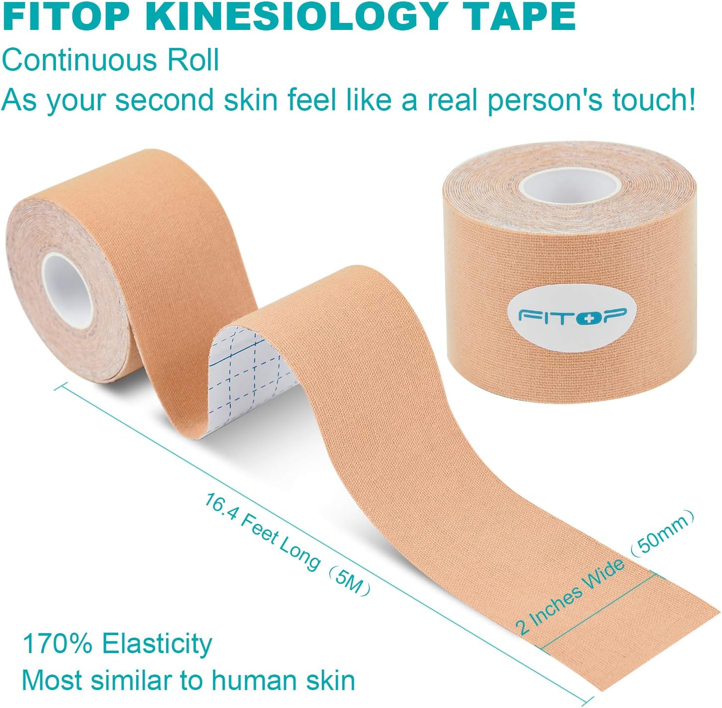 PHYTOP 4 Rolls Kinesiology Tape 5m x 5cm in Different Color (Pink, Blue, Black, Beige) Athletic Tape Sport for Strapping & Physiotherapy-2