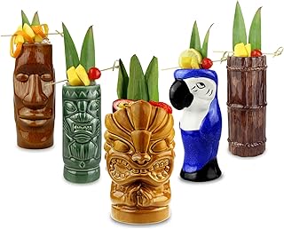 bar@drinkstuff Ceramic Luau Tiki Party Pack - Set of 5 - Ceramic Cocktail Mugs