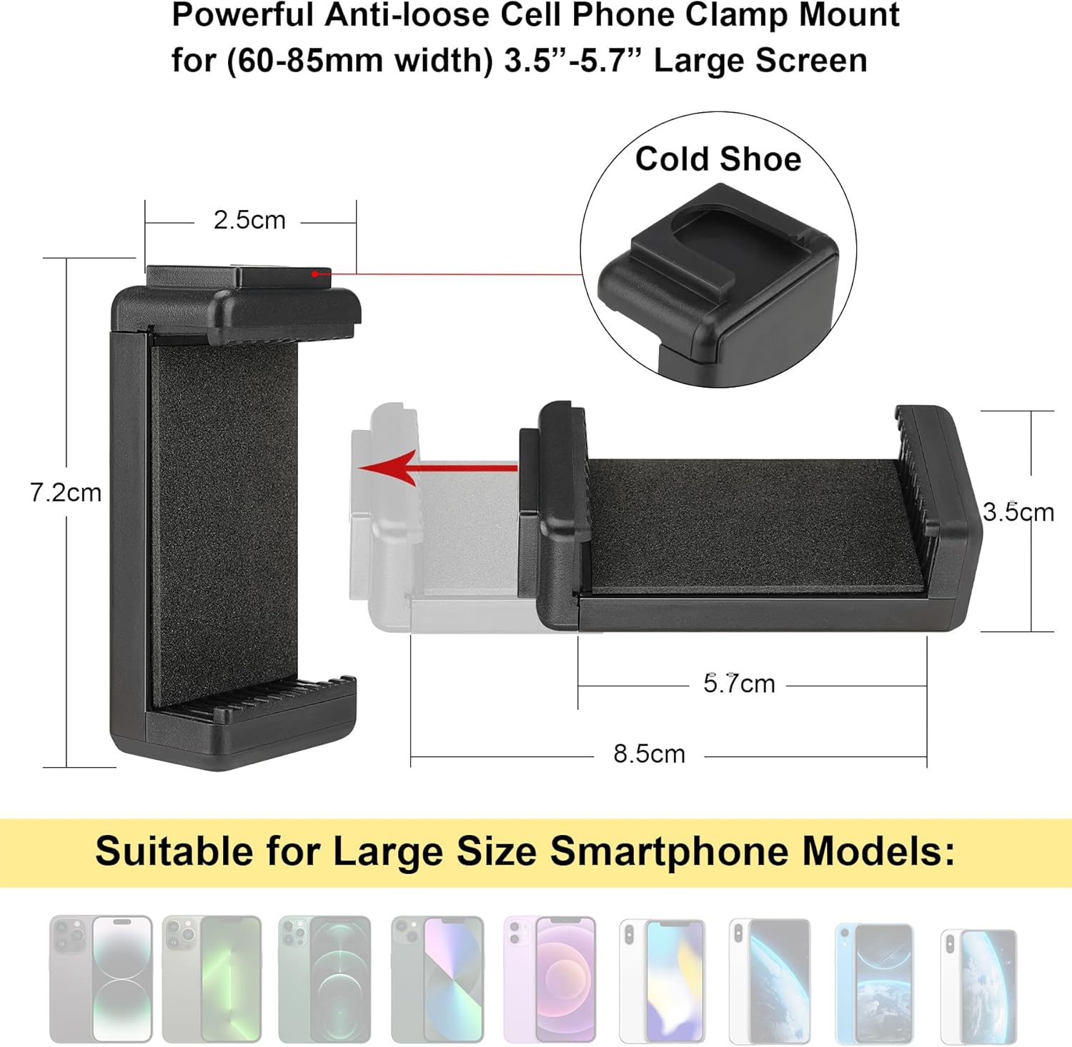 Universal Ergonomic Anti-falling Cell Phone Smartphone Hand Grip Stabilizer w/Safety Strap, Portable Selfie Stick Handheld Vlogging Holder Mount for 60-85mm Width iPhone Samsung Tracfone Android-1