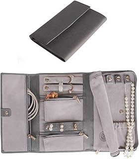 CASE ELEGANCE Saffiano Genuine Leather Travel Jewellery Pouch - Small Size - Grey