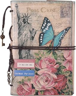 Leather Journal Notebook, Travel Journal for Women Girls, Refillable Journal with Blank Paper and Binder Pockets for Writing, Sketching, Personal Diary, Butterfly