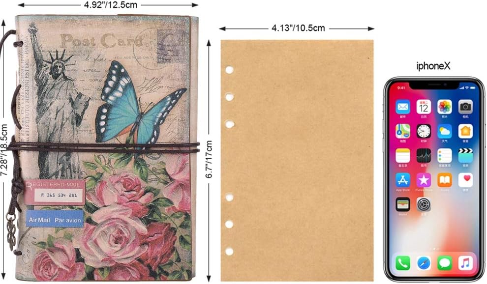 Leather Journal Notebook, Travel Journal for Women Girls, Refillable Journal with Blank Paper and Binder Pockets for Writing, Sketching, Personal Diary, Butterfly-1