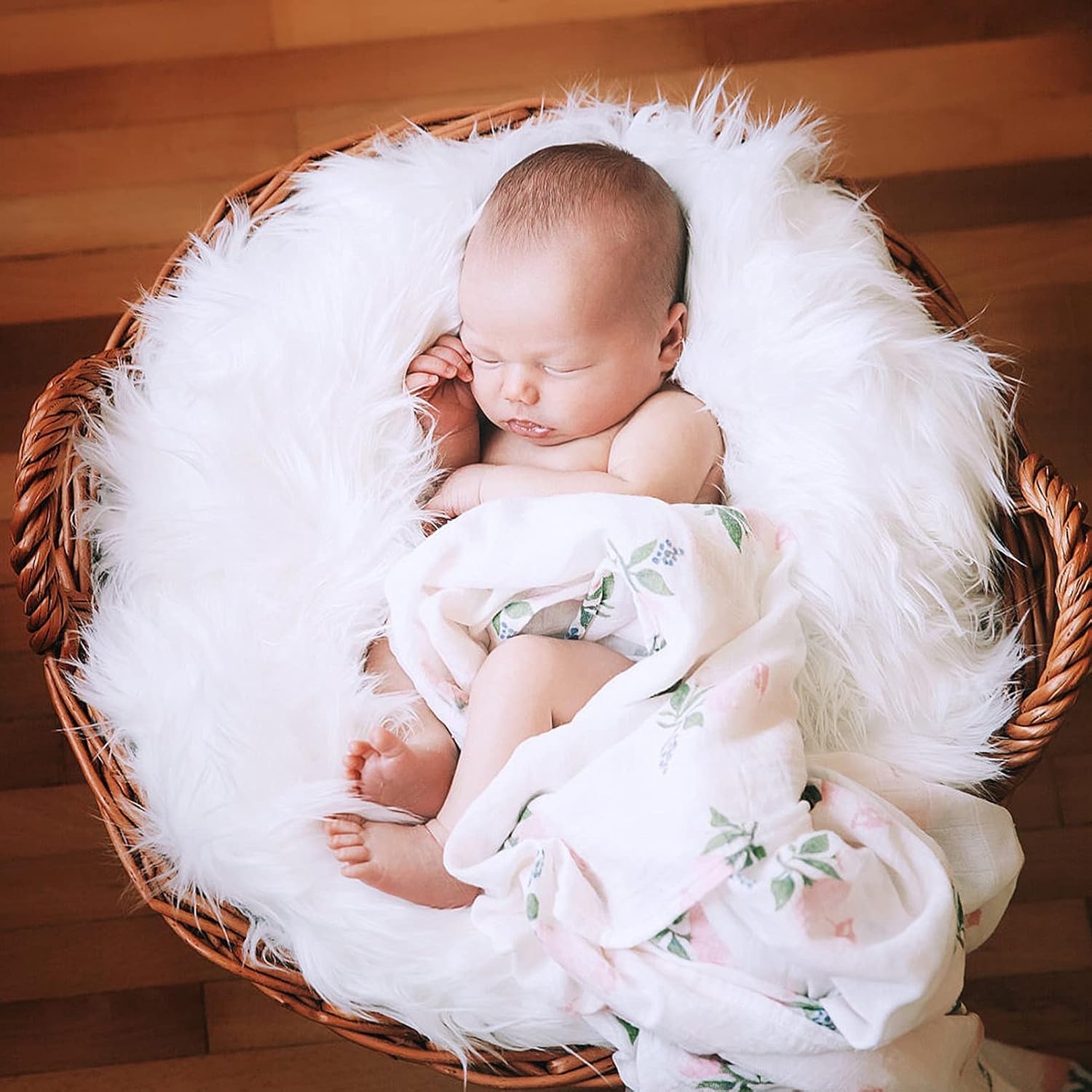 OULII Baby Photo Props Soft Fur Quilt Photographic Mat DIY Newborn Baby Photography Wrap-Baby Photo Props Favors (White)-5