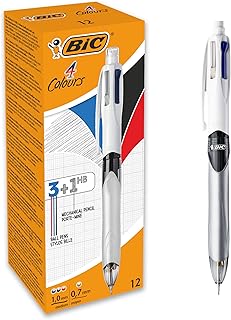 Bic 4 Colours Multifunctional Ballpoint Pen and HB Pencil Combo - Set of 12 - All in One Writing Instrument with Built in Eraser