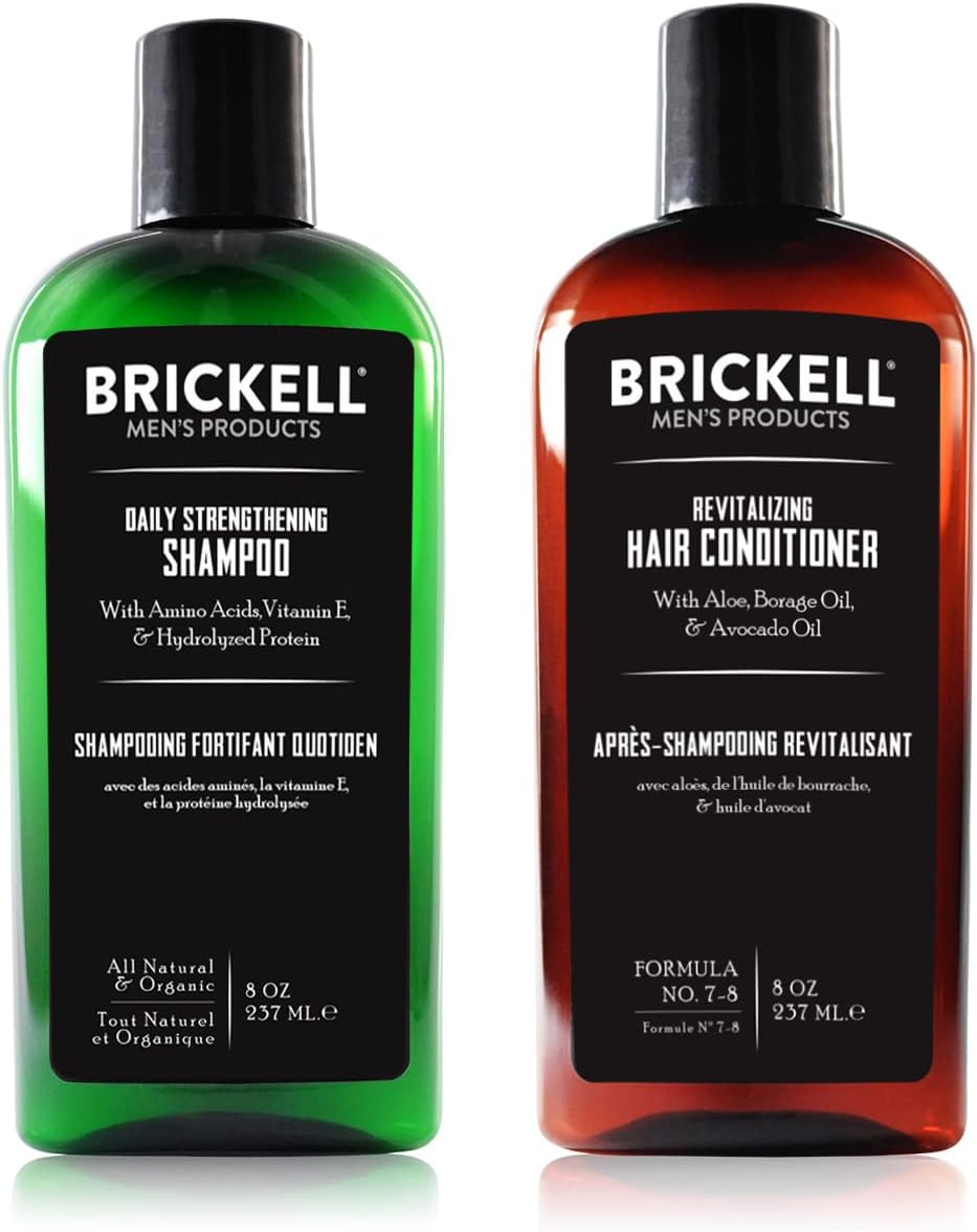 Brickell Men’s Daily Revitalizing Hair Care Routine, Mint and Tea Tree Oil Shampoo, Strength and Volume Enhancing Conditioner, Natural and Organic-1