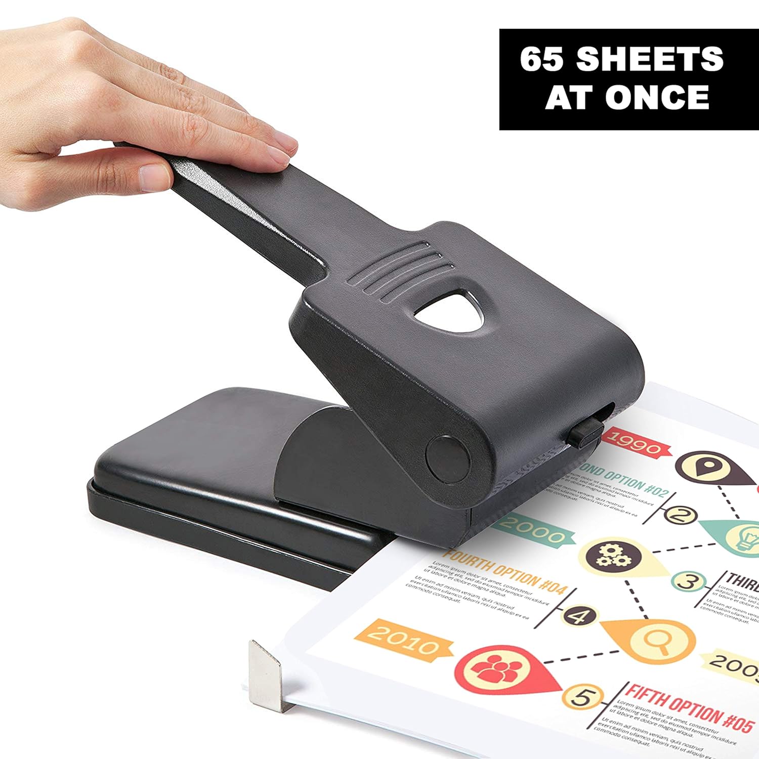 Belle Vous Extra Heavy Duty 2 Hole Punch - 70 Sheet Capacity - Distance Between Holes 8cm (3.15 inches) - Black Desktop Hole Puncher with Lock Down Handle - Suitable for the Home, Office and School-1