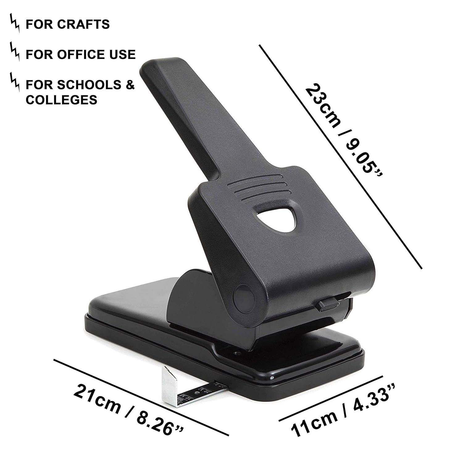 Belle Vous Extra Heavy Duty 2 Hole Punch - 70 Sheet Capacity - Distance Between Holes 8cm (3.15 inches) - Black Desktop Hole Puncher with Lock Down Handle - Suitable for the Home, Office and School-2