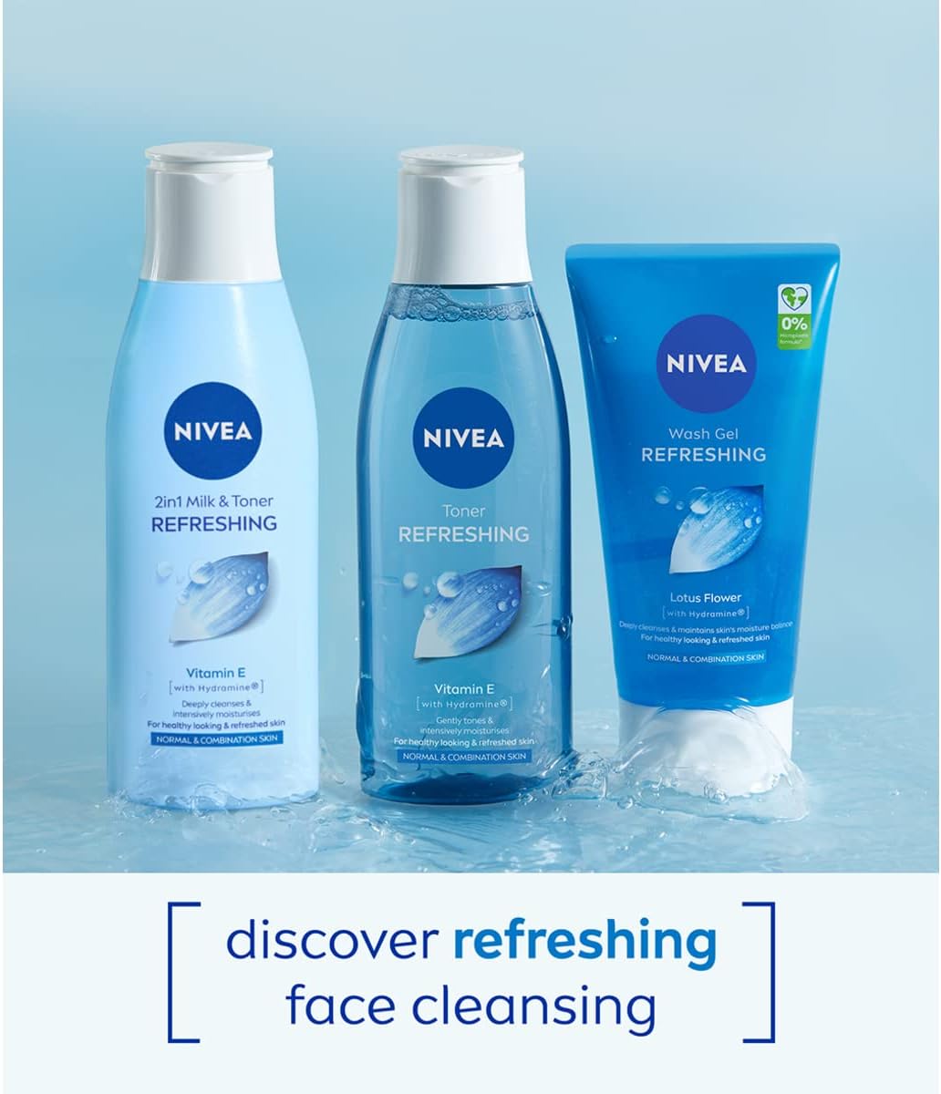 NIVEA Refreshing Wash Gel (150ml), Face Wash Gel with Lotus Flower and Hydramine, Deeply Cleanses and Removes Impurities, Refreshing Skincare Formula,pack of 6-5