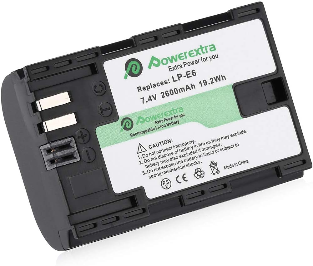 Powerextra LP-E6 LP-E6n Battery 2 Pack 2600mAh,Compatible with Canon EOS 80D,90D,5D Mark II,III,IV,5DS,5DS R,6D,60D,6D Mark II,7D,7D Mark II,70D,XC15,RA,R5,R6,BMPCC 4k 6k Cameras-5