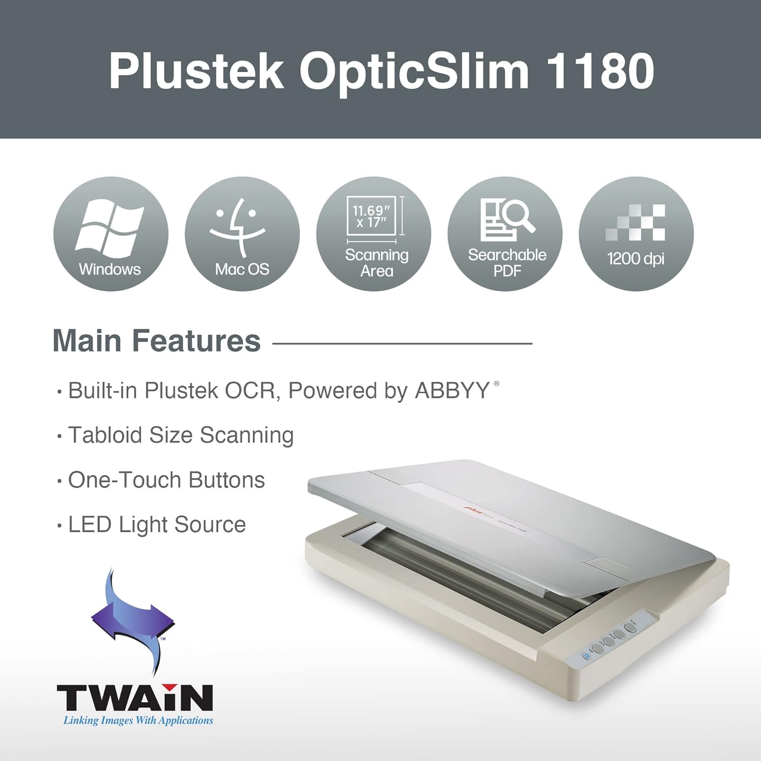 Plustek OS1180 Flatbed Scanner for A3 Graphics and Documents - Designed for Libraries, Schools or Small Offices - Scan A3 Document in 9 Seconds About-1