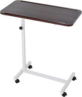 HOMCOM Height Adjustable Overbed Table with Wheels, C Shaped Laptop Desk, Portable Rolling Bedside Table for Living Room, Bedroom, Brown