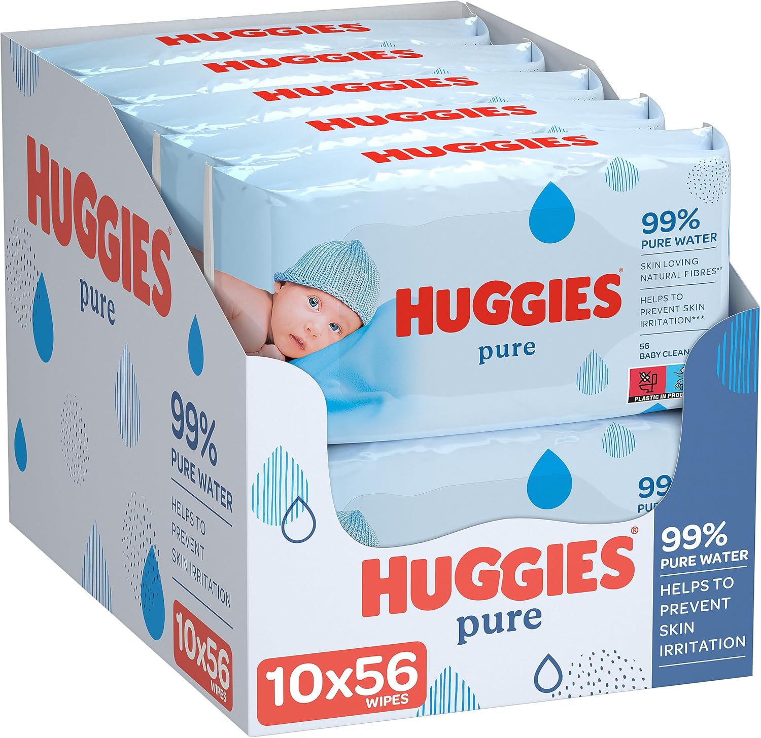 Huggies Pure Baby Wipes - Pack of 10 (10 x 56 Packs, Total 560 Wipes)-0