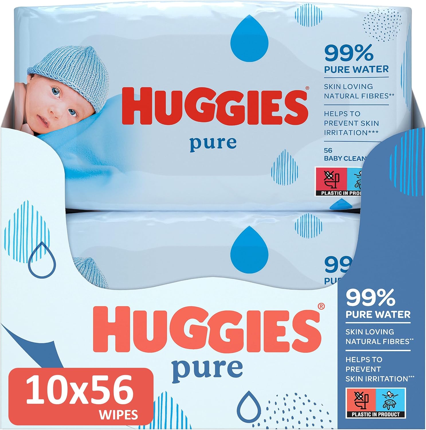 Huggies Pure Baby Wipes - Pack of 10 (10 x 56 Packs, Total 560 Wipes)-1