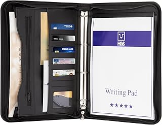 H&S Portfolio Folder A4 - Zipped Conference Folder - Faux Leather Folder for Documents with Ring Binder - A4 Organiser Folders - Work or Business Document Holder Padfolio Case