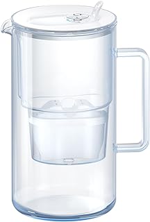 AQUAPHOR Glass White Water Filter Jug - Take to Table Premium Glass Design Jug with Easy-Fill Flip-Open Lid, 2.5L Capacity, 1 X MAXFOR+ Filter Included, Reduces Limescale, Chlorine & Microplastics.