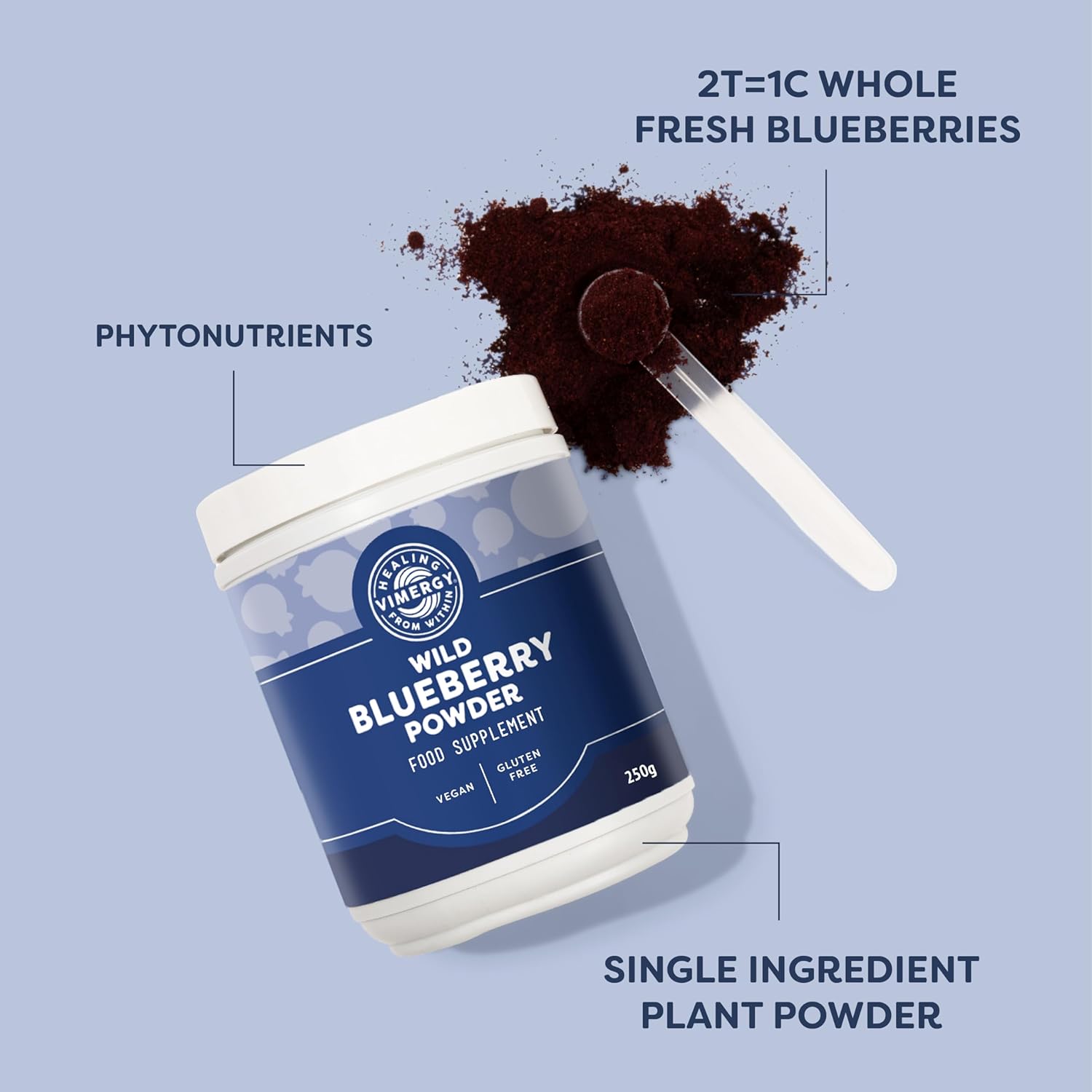 Vimergy Wild Blueberry Powder, 62 Servings – Wild Blueberry – Blueberry Powder from Whole Blueberries– Vegan Supplement – Formulated Without Added Sugar or fillers – Non-GMO & Gluten-Free (250g)-2