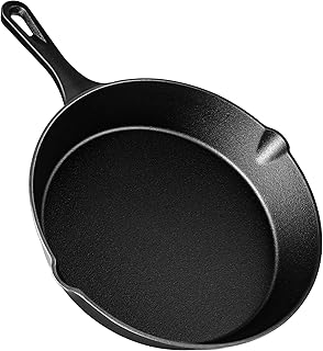 VonShef Cast Iron Skillet, 10" Frying Pan, Pre-Seasoned Non-Stick Pan for All Hob Types, Oven Safe Heavy Duty Skillet Pan with Pouring Lip