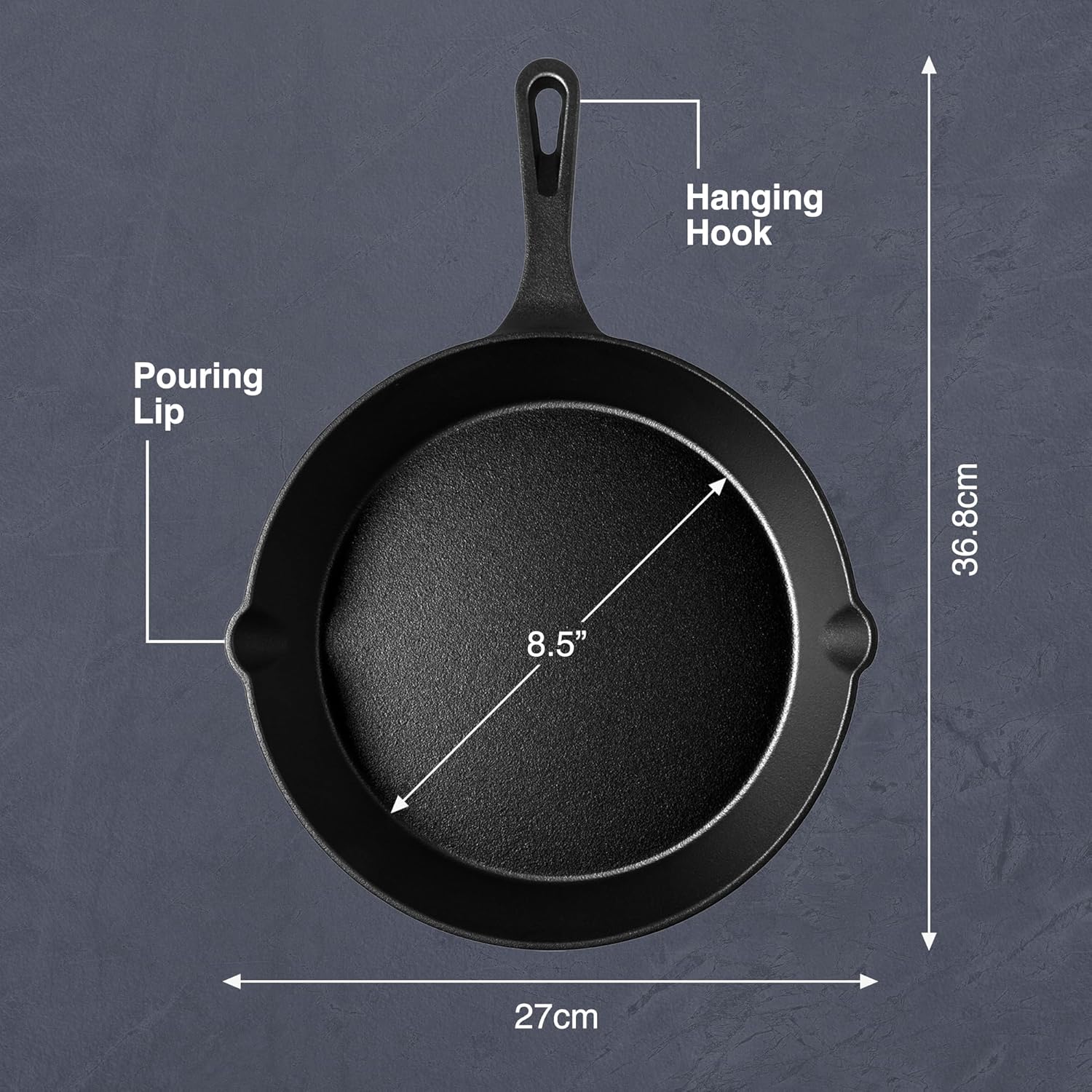 VonShef Cast Iron Skillet, 10" Frying Pan, Pre-Seasoned Non-Stick Pan for All Hob Types, Oven Safe Heavy Duty Skillet Pan with Pouring Lip-2