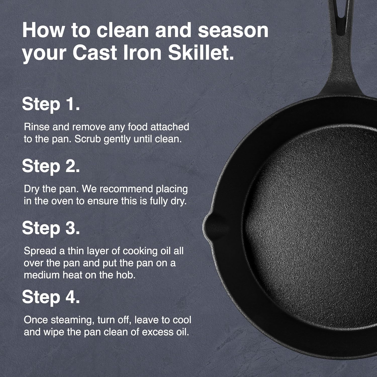 VonShef Cast Iron Skillet, 10" Frying Pan, Pre-Seasoned Non-Stick Pan for All Hob Types, Oven Safe Heavy Duty Skillet Pan with Pouring Lip-6